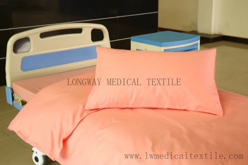 pink color cotton hospital bed linen