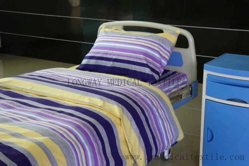 purple yellow stripes polyester cotton hospital bed sheet