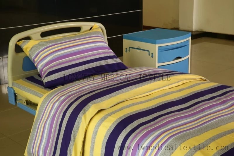 purple yellow stripes polyester cotton hospital bed sheet